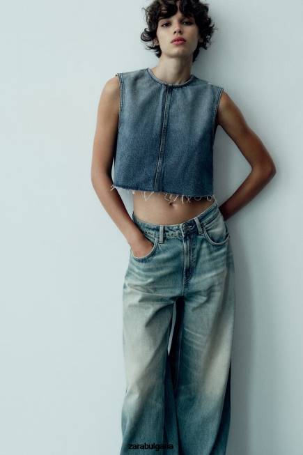 Zara облекло 66FT503 Жени ниска талия със супер широки крачоли trf дънки син