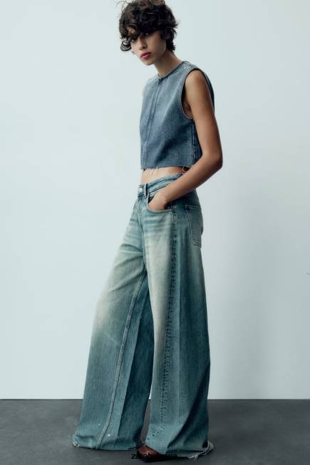 Zara облекло 66FT503 Жени ниска талия със супер широки крачоли trf дънки син