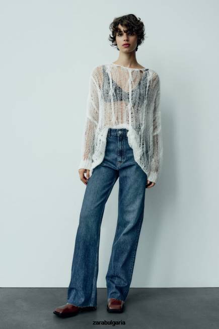 Zara облекло 66FT504 Жени trf широки дънки с висока талия тъмносин