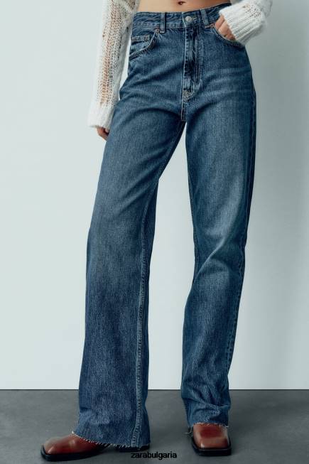 Zara облекло 66FT504 Жени trf широки дънки с висока талия тъмносин