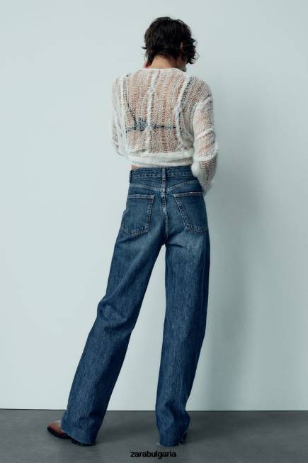 Zara облекло 66FT504 Жени trf широки дънки с висока талия тъмносин