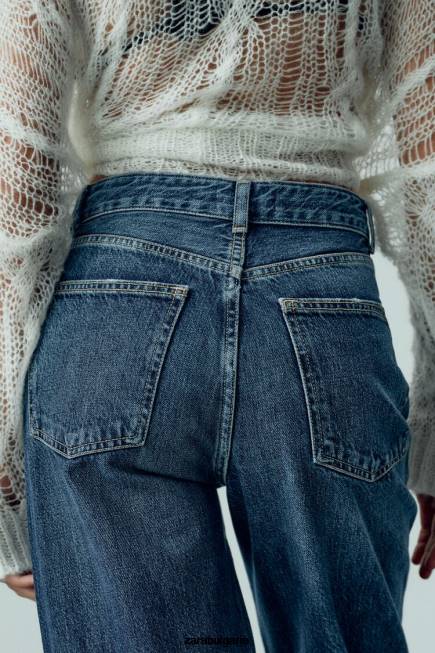 Zara облекло 66FT504 Жени trf широки дънки с висока талия тъмносин