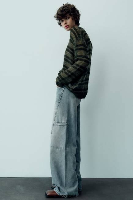 Zara облекло 66FT505 Жени trf карго дънки със средна талия син