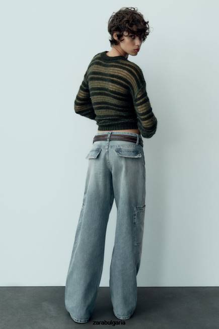 Zara облекло 66FT505 Жени trf карго дънки със средна талия син