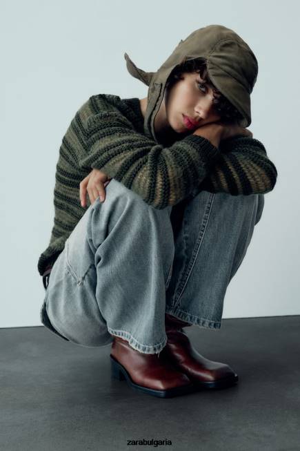 Zara облекло 66FT505 Жени trf карго дънки със средна талия син