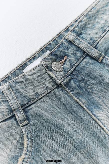 Zara облекло 66FT505 Жени trf карго дънки със средна талия син