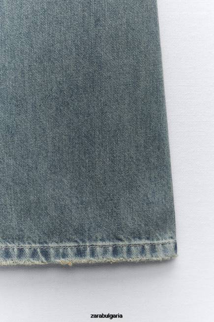 Zara облекло 66FT505 Жени trf карго дънки със средна талия син