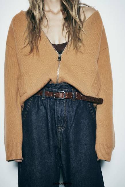 Zara облекло 66FT506 Жени z1975 дънки с колан с висока талия paperbag син