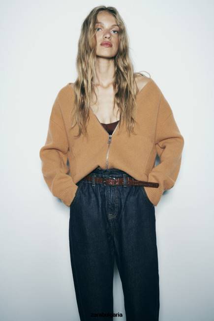 Zara облекло 66FT506 Жени z1975 дънки с колан с висока талия paperbag син