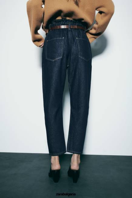 Zara облекло 66FT506 Жени z1975 дънки с колан с висока талия paperbag син