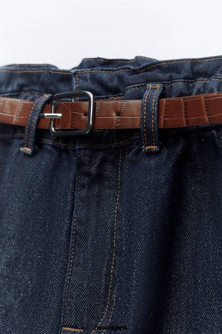 Zara облекло 66FT506 Жени z1975 дънки с колан с висока талия paperbag син