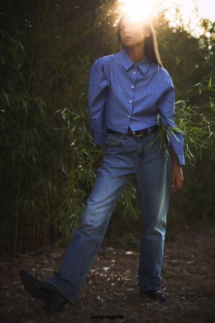 Zara облекло 66FT507 Жени z1975 дълги дънки с висока талия и широки крачоли син