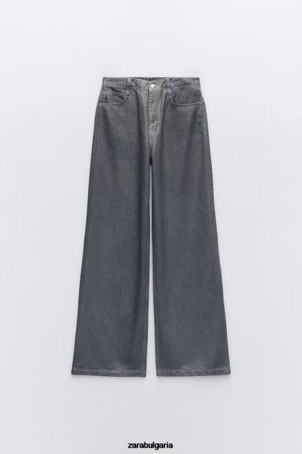 Zara облекло 66FT509 Жени z1975 високи дънки с права кройка металик сиво