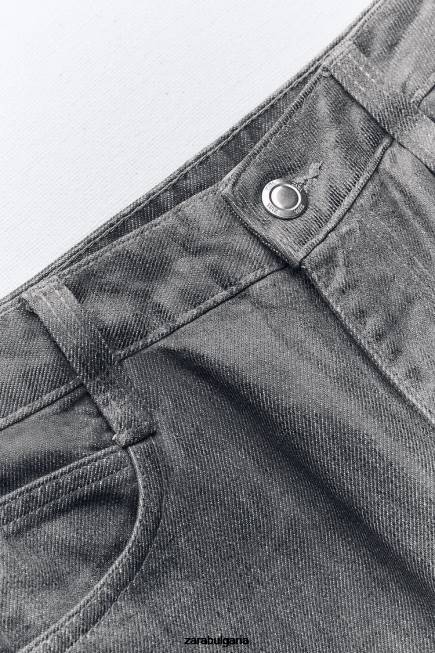 Zara облекло 66FT509 Жени z1975 високи дънки с права кройка металик сиво