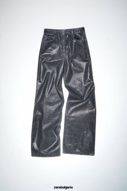 Zara облекло 66FT509 Жени z1975 високи дънки с права кройка металик сиво