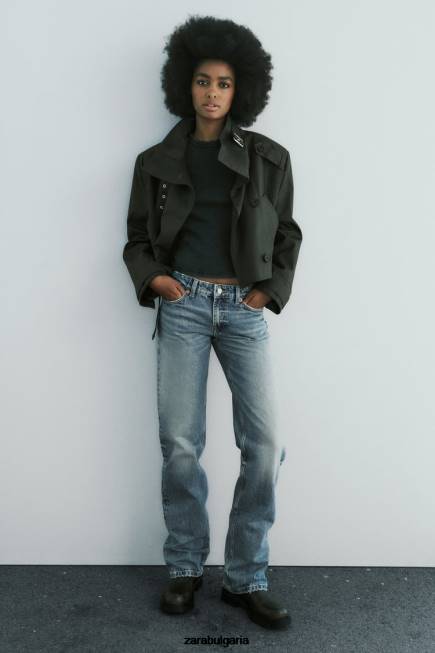 Zara облекло 66FT510 Жени trf дънки с права кройка с ниска талия син