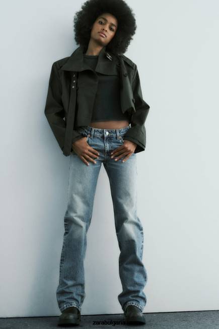 Zara облекло 66FT510 Жени trf дънки с права кройка с ниска талия син