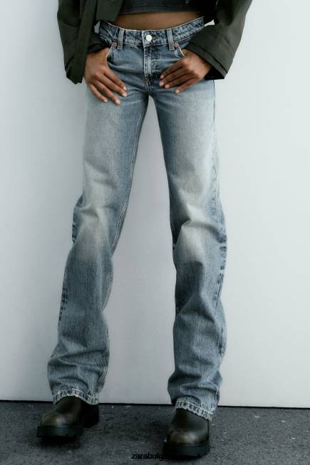 Zara облекло 66FT510 Жени trf дънки с права кройка с ниска талия син