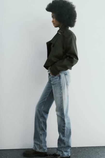 Zara облекло 66FT510 Жени trf дънки с права кройка с ниска талия син