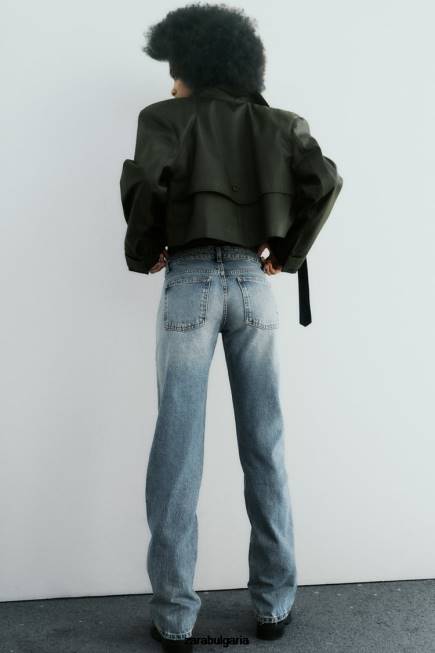 Zara облекло 66FT510 Жени trf дънки с права кройка с ниска талия син