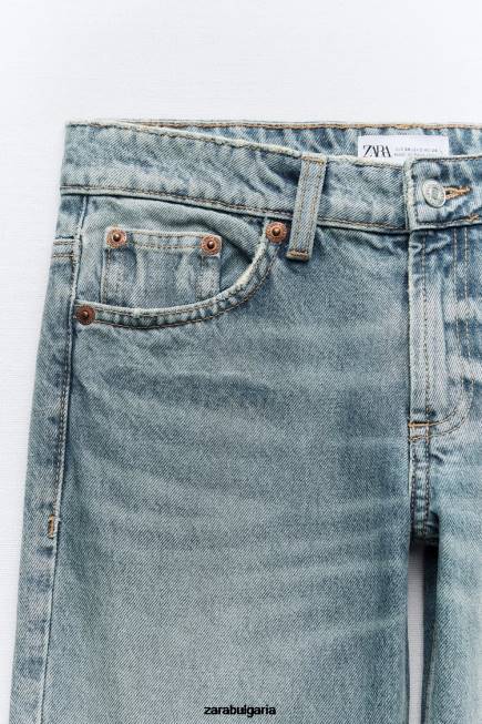 Zara облекло 66FT510 Жени trf дънки с права кройка с ниска талия син