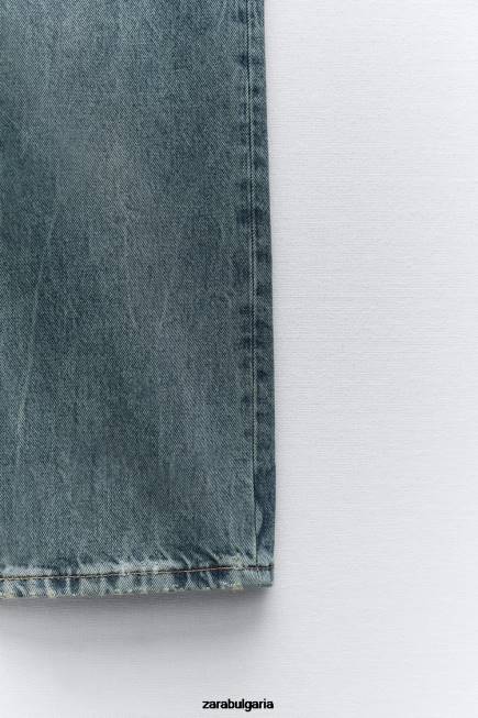 Zara облекло 66FT510 Жени trf дънки с права кройка с ниска талия син