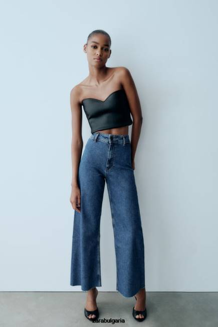 Zara облекло 66FT512 Жени zw морски прави дънки с висока талия син