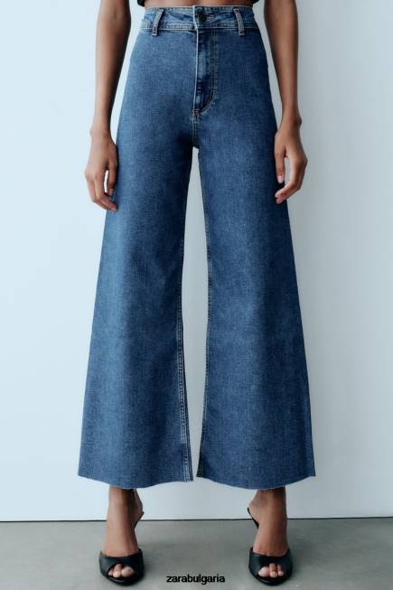 Zara облекло 66FT512 Жени zw морски прави дънки с висока талия син