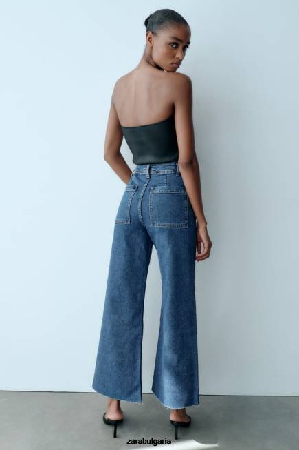 Zara облекло 66FT512 Жени zw морски прави дънки с висока талия син