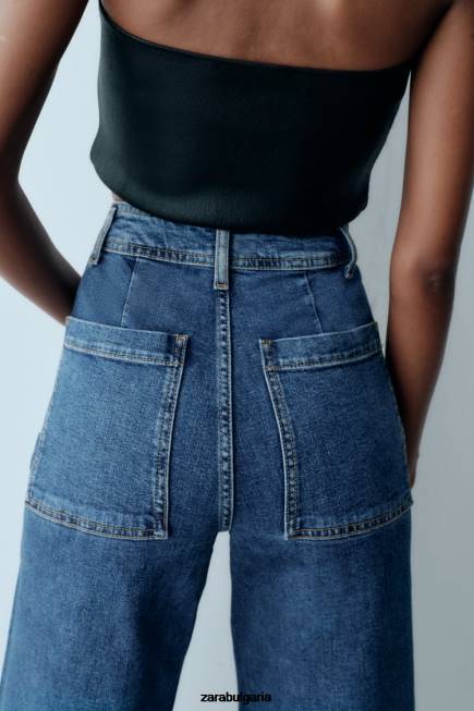 Zara облекло 66FT512 Жени zw морски прави дънки с висока талия син