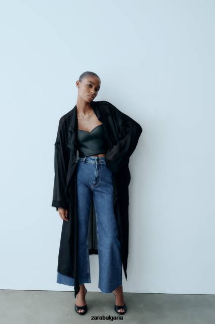 Zara облекло 66FT512 Жени zw морски прави дънки с висока талия син