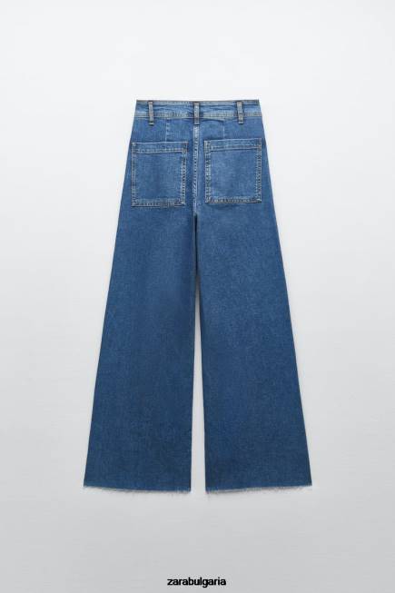 Zara облекло 66FT512 Жени zw морски прави дънки с висока талия син