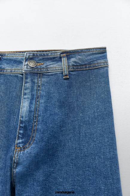 Zara облекло 66FT512 Жени zw морски прави дънки с висока талия син