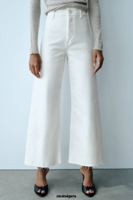 Zara облекло 66FT514 Жени zw морски прави дънки с висока талия екрю