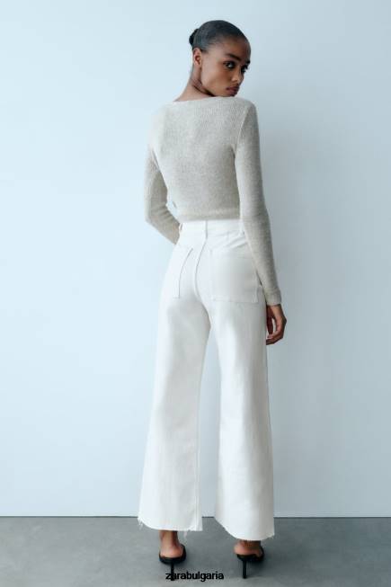 Zara облекло 66FT514 Жени zw морски прави дънки с висока талия екрю