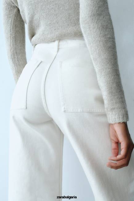 Zara облекло 66FT514 Жени zw морски прави дънки с висока талия екрю