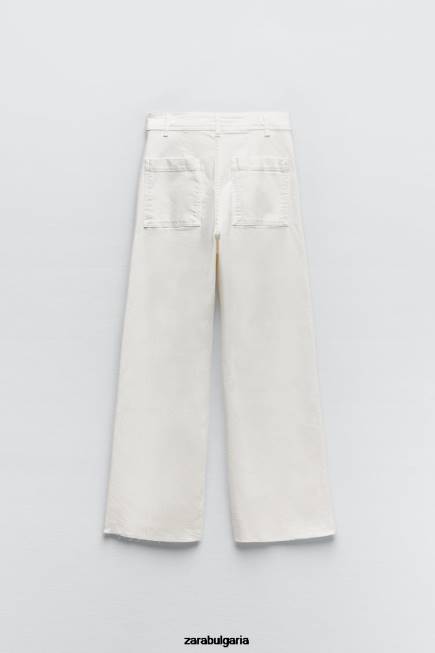 Zara облекло 66FT514 Жени zw морски прави дънки с висока талия екрю