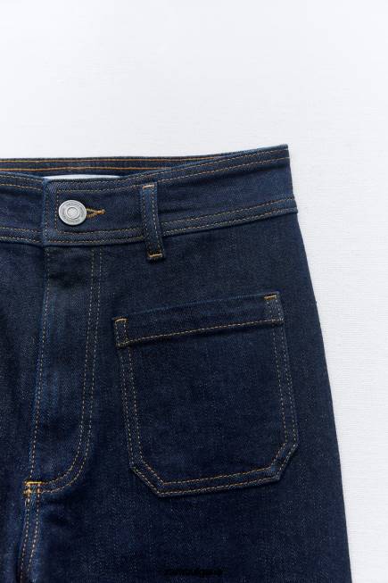 Zara облекло 66FT517 Жени zw морски дънки с висока талия с прави джобове син