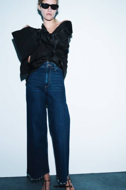 Zara облекло 66FT518 Жени zw морски прави дънки с висока талия син