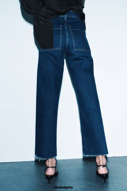 Zara облекло 66FT518 Жени zw морски прави дънки с висока талия син