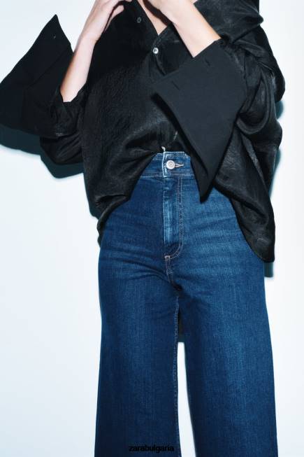 Zara облекло 66FT518 Жени zw морски прави дънки с висока талия син