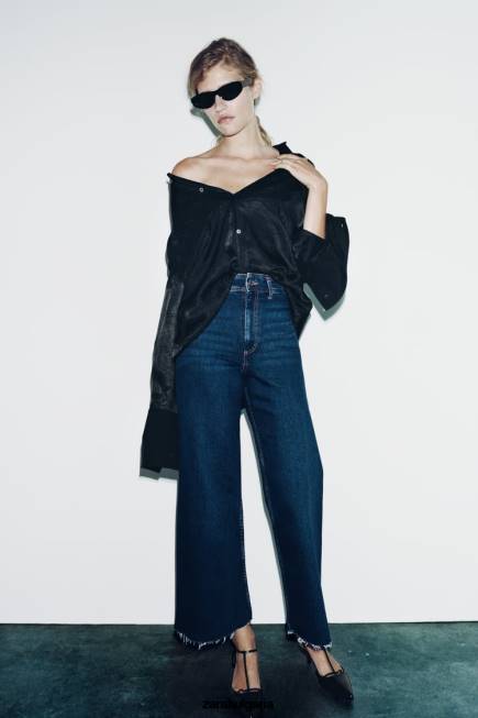 Zara облекло 66FT518 Жени zw морски прави дънки с висока талия син