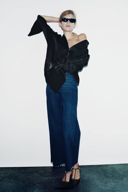 Zara облекло 66FT518 Жени zw морски прави дънки с висока талия син