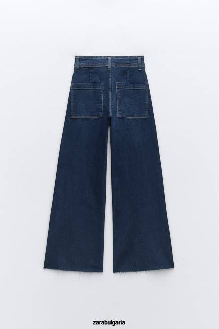 Zara облекло 66FT518 Жени zw морски прави дънки с висока талия син