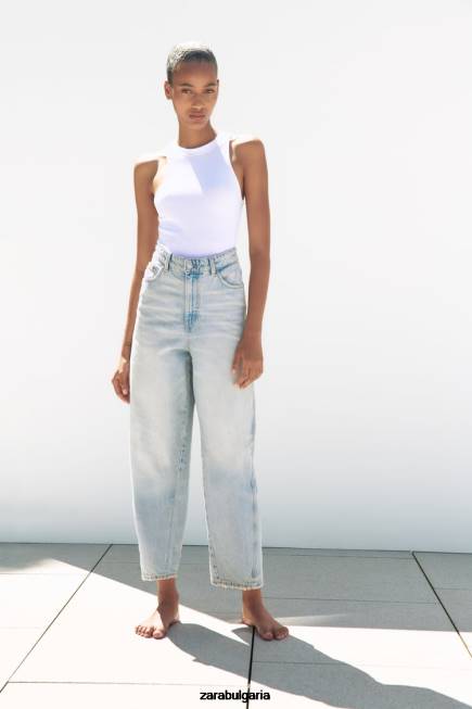 Zara облекло 66FT519 Жени trf стеснени дънки със средна талия светло синьо