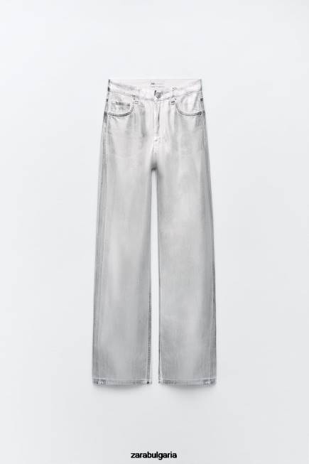 Zara облекло 66FT520 Жени trf метални дънки с висока талия бяло