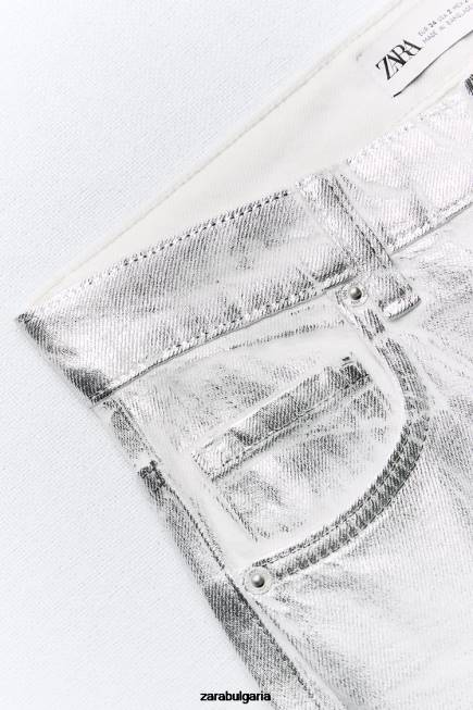Zara облекло 66FT520 Жени trf метални дънки с висока талия бяло