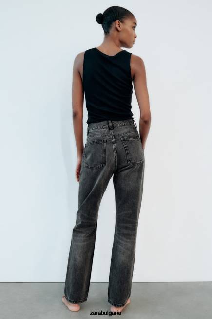 Zara облекло 66FT523 Жени дънки с прав крачол trf с висока талия антрацитно сиво