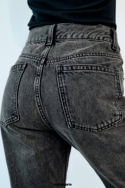 Zara облекло 66FT523 Жени дънки с прав крачол trf с висока талия антрацитно сиво