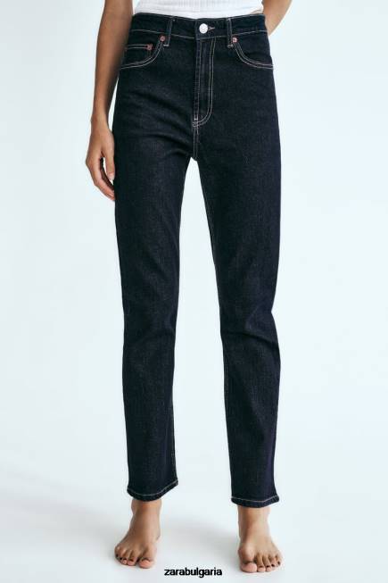 Zara облекло 66FT524 Жени trf високи дънки за печка тъмно индиго